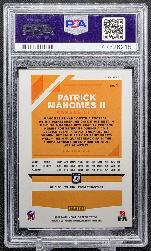 2019 Optic HOLO PATRICK MAHOMES #49 Chiefs PSA 10 view 2