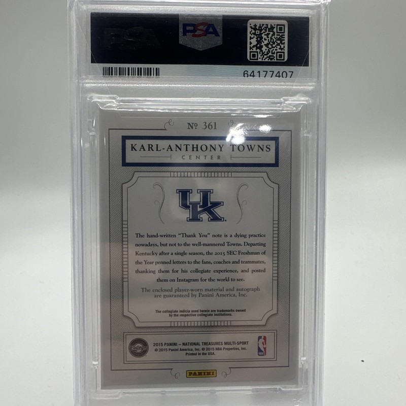 2015 National Treasures /99 Karl Anthony Towns Colossal Rookie Auto RPA - PSA 9 view 2