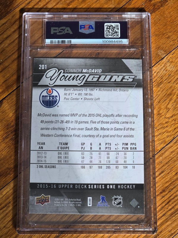 2015-16 UPPER DECK YOUNG GUNS PSA 9  #201 CONNOR MCDAVID JUMBO OVERSIZED view 2