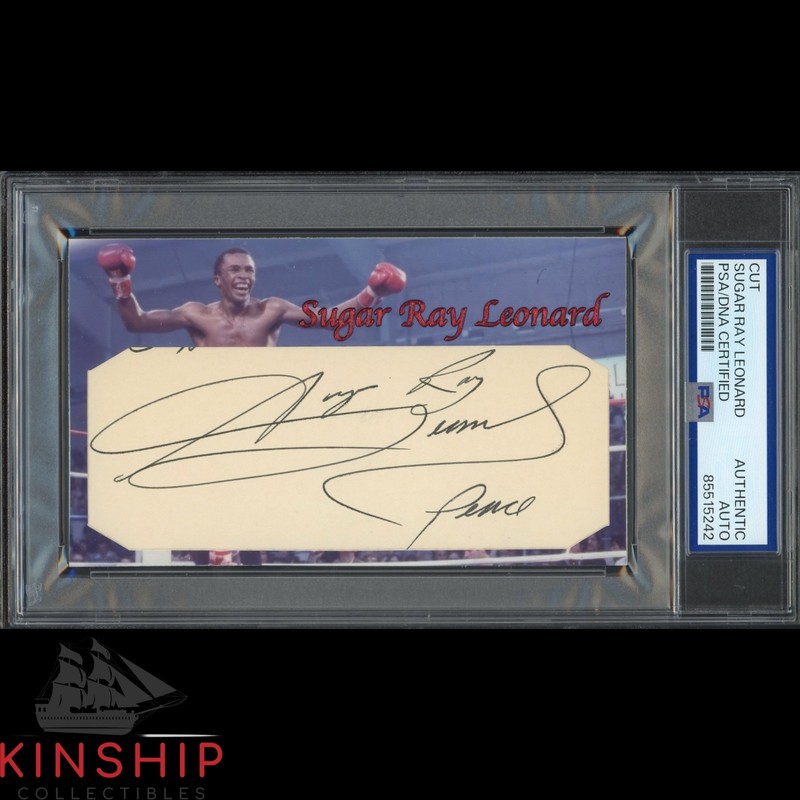 Sugar Ray Leonard signed Cut 3x5 Custom Card PSA DNA Slab Boxing Auto C4908