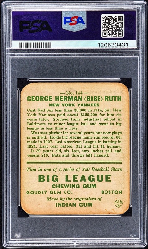 1933 Goudey #144 Babe Ruth New York Yankees HOF PSA 1 PR view 2