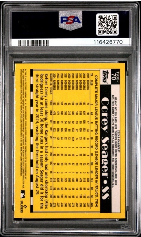 2025 Topps Chrome Silver Pack Mojo Corey Seager #70 PSA MINT 9 view 2