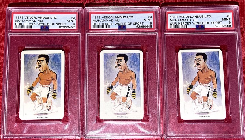 LOT X3! 1979 Muhammad Ali RARE BOXING card world of sport FLIK VENORLANDUS PSA 9