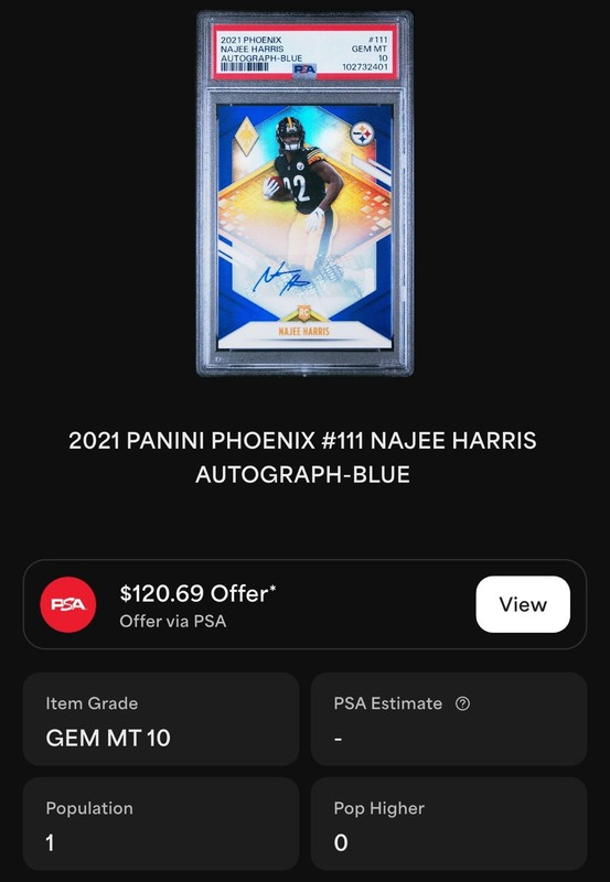 2021 Panini Phoenix Najee Harris Auto /15 PSA 10 POP 1 EXISTS FREE SHIPPING view 2