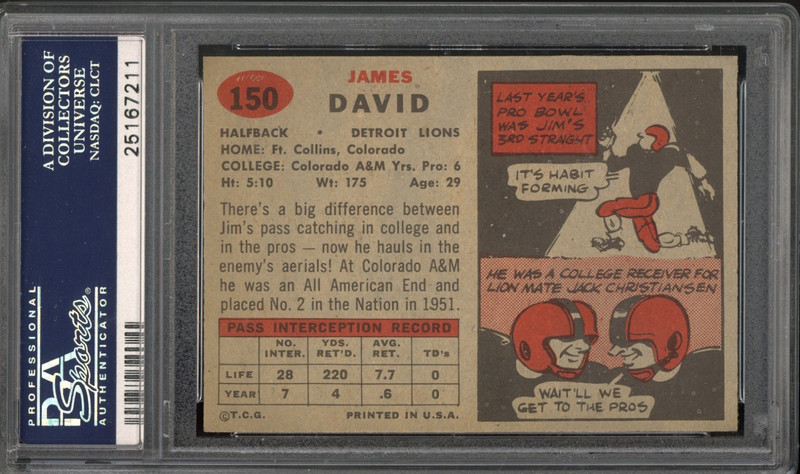 1957 Topps #150 Jim David Rookie PSA 7 Vintage Football Card (7211) view 2