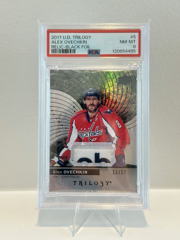 2017 U.D. Trilogy Alex Ovechkin Relic Black Foil #5 PSA 8 /17 SSP Capitals