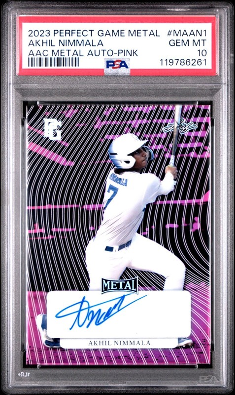 2023 LEAF METAL PERFECT GAME ALL-AMERICAN CLASSIC AKHIL NIMMALA AUTO #/20 PSA 10