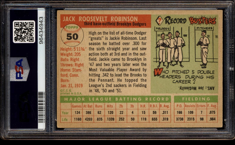 1955 Topps #50 Full Diamond Jackie Robinson Dodgers HOF PSA 5 CENTERED view 2