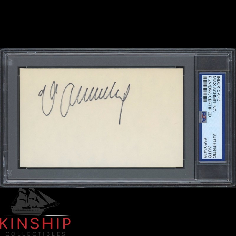 Max Schmeling signed 3x5 Index Card PSA DNA Slab Boxing Auto C5278