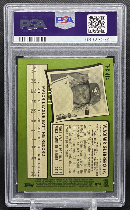 2020 Topps Heritage Chrome Rookie Cup Refractor /571 VLADIMIR GUERRERO JR PSA 9 view 2