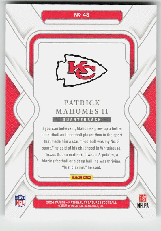 2024 National Treasures #48 Patrick Mahomes II Football Chiefs view 2