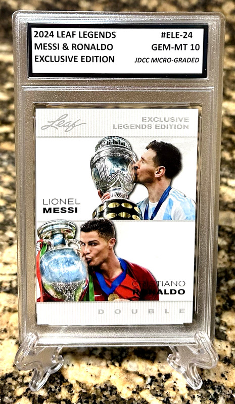 LIONEL MESSI & CRISTIANO RONALDO 2024 LEAF LEGENDS GRADED GEM-MT 10 #ELE-24