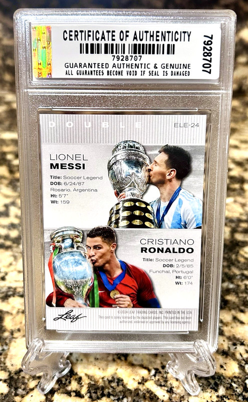 LIONEL MESSI & CRISTIANO RONALDO 2024 LEAF LEGENDS GRADED GEM-MT 10 #ELE-24 view 2