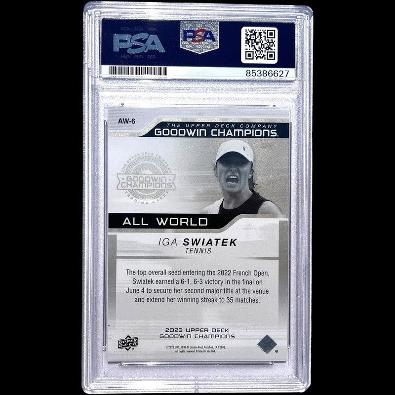 IGA SWIATEK SIGNED 2023 UPPER DECK GOODWIN CHAMPIONS RED ROOKIE CARD PSA AUTO 10 view 2