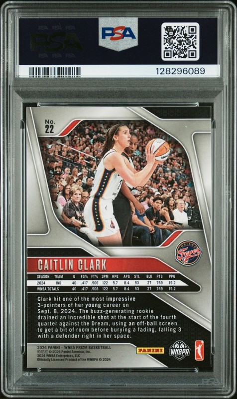 CAITLIN CLARK SIGNED 2024 PANINI PRIZM WNBA #22 ROOKIE CARD FEVER RC PSA AUTO 10 view 2