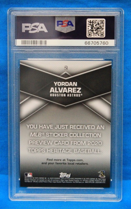 2020 TOPPS HERITAGE # 2 Yordan Alvarez RC PSA 10 GEM MT # 66705760  STICKER PREV view 2