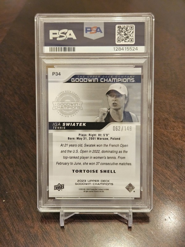 2023 GOODWIN CHAMPIONS PLATINUM TORTOISE SHELL #P34 IGA SWIATEK  #/149 PSA 10 view 2