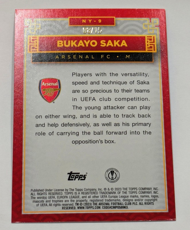 Topps Club Competition 2022-23 #NY-9 Bukayo Saka Purple Refractor /15 SSP view 2