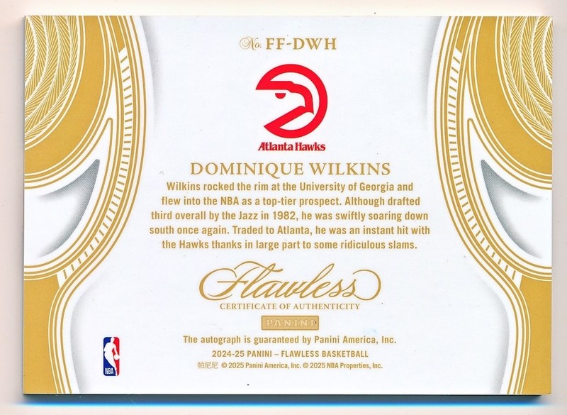 2024-25 Flawless Dominique Wilkins Finishes Platinum Auto #FF-DWH (1/1) view 2