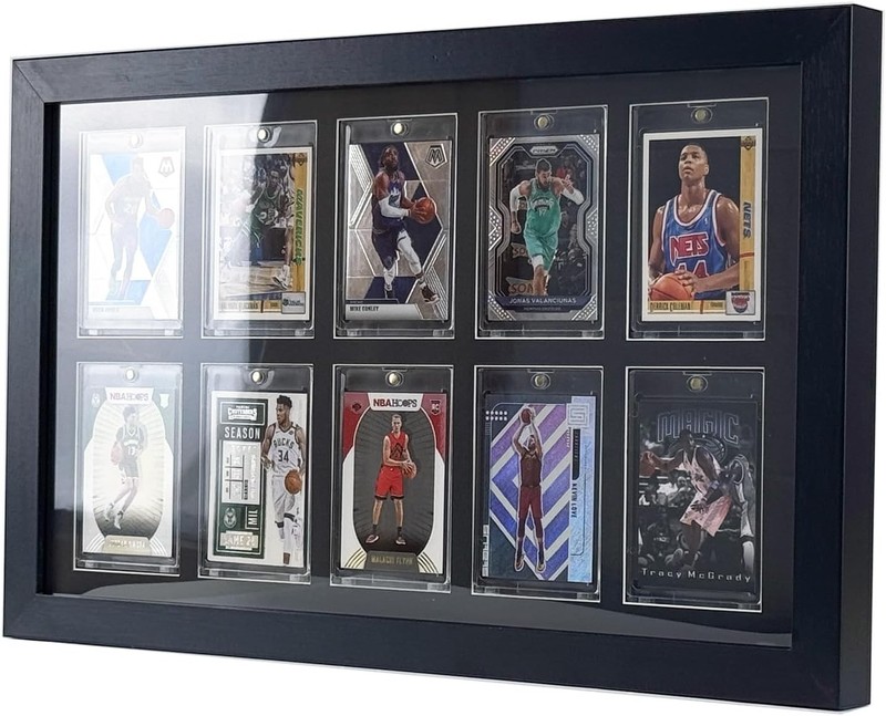 Graded Trading Card Display Case 10 PSA Slabs Sport Football Baseball Wood Frame