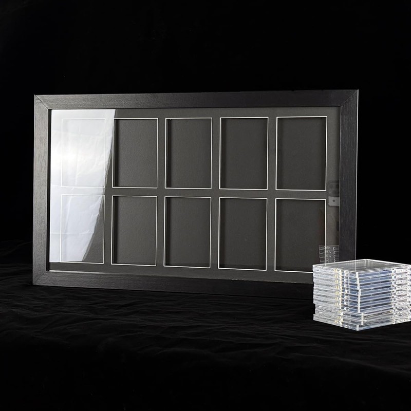 Graded Trading Card Display Case 10 PSA Slabs Sport Football Baseball Wood Frame view 2