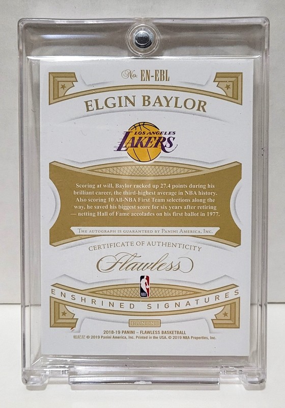 2018-19 Flawless Elgin Baylor #/20 Enshrined Signatures #EN-EBL Autograph Auto view 2