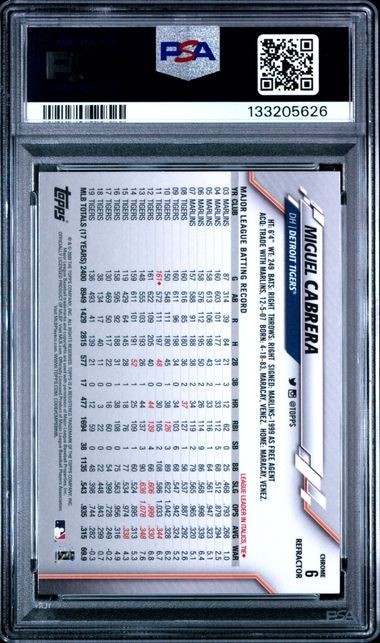 MIGUEL CABRERA 2020 Topps Chrome PINK REFRACTOR #6 PSA 10 GEM MINT RC QTY view 2