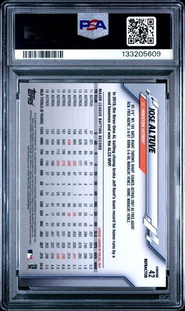 JOSE ALTUVE 2020 Topps CHROME PINK REFRACTOR #42 PSA 10 GEM MT view 2