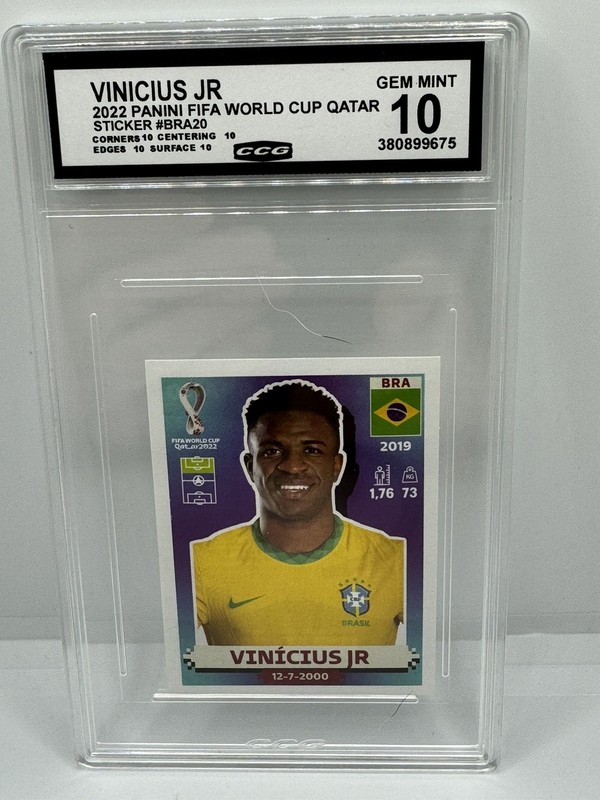 Vinicius JR Qatar 2022 BRA20 PANINI ROOKIE - CCG 10 Graded Sticker Soccer Card 