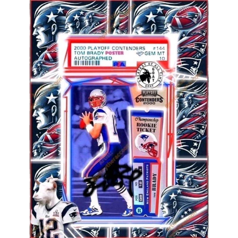 2000 Playoff Contenders Brady Rookie #144 Ultra-Rare GOAT Poster Framed + Card view 2