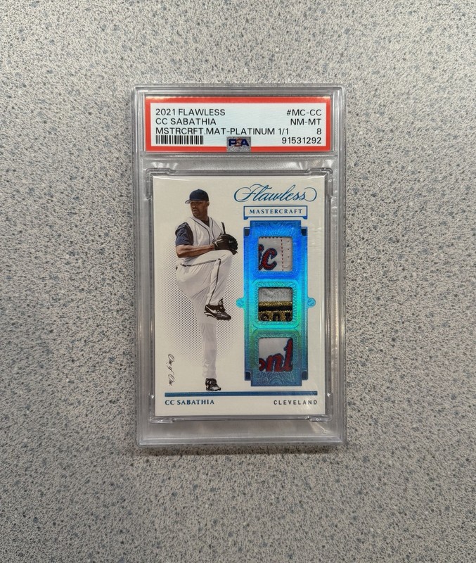 2021 Panini Flawless #MC-CC CC Sabathia Game Used Laundry Tag Platinum 1/1 PSA 8