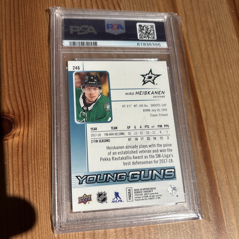 2018-19 Upper Deck Young Guns Miro Heiskanen #246 PSA 9 MINT Rookie RC view 2
