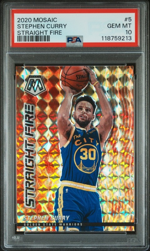 STEPHEN CURRY 2020-21 PANINI MOSAIC STRAIGHT FIRE GEM MINT PSA 10 WARRIORS view 1