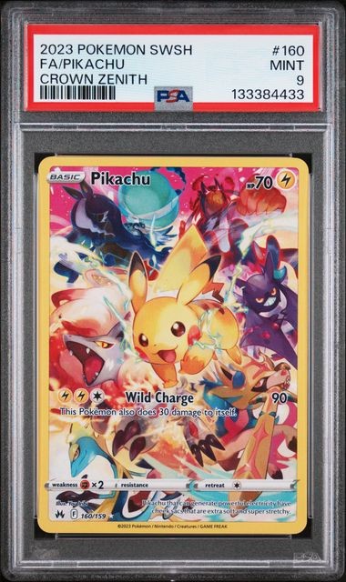 2023 POKEMON SWORD & SHIELD CROWN ZENITH #160 ALT FULL ART FA PIKACHU PSA 9