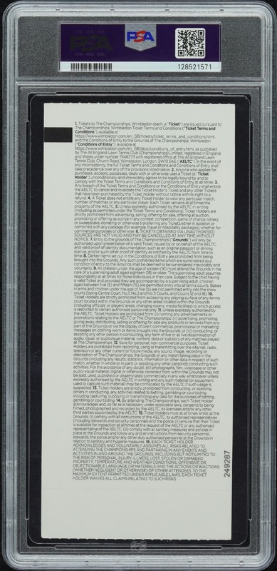 JANNIK SINNER SIGNED 2025 WIMBLEDON CHAMPIONSHIP FINALS TICKET STUB AUTO PSA/DNA view 2