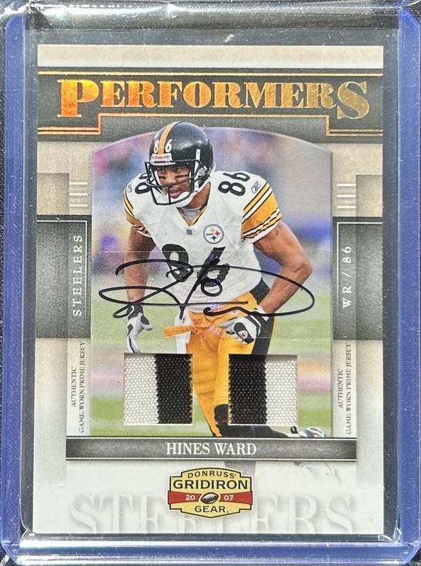 2007 Donruss Gridiron Gear Hines Ward Game Used Dual Patch Auto /5 #P-44 NFL
