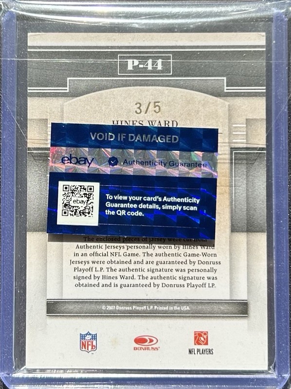2007 Donruss Gridiron Gear Hines Ward Game Used Dual Patch Auto /5 #P-44 NFL view 2