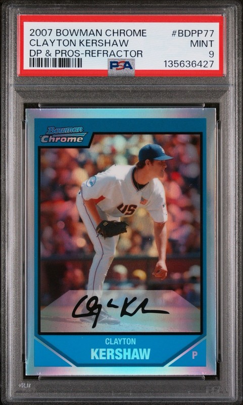 2007 Bowman Chrome Draft Refractor BDPP77 Clayton Kershaw PSA 9