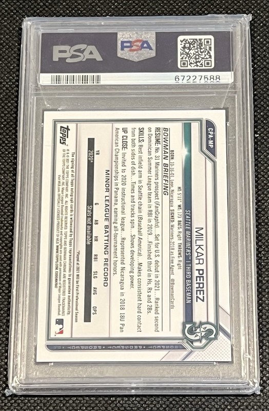 2021 1st Bowman Orange Shimmer Refractor Auto /25 MILKAR PEREZ - PSA 10 view 2