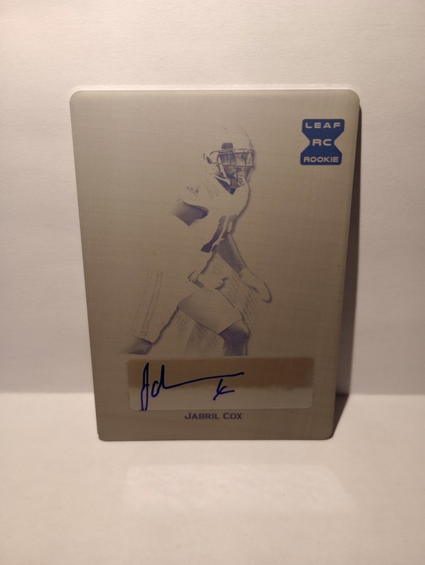 2021 Leaf Trinity Jabril Cox Rookie Black Plate 1/1 Auto XRC Card #BA-JC1