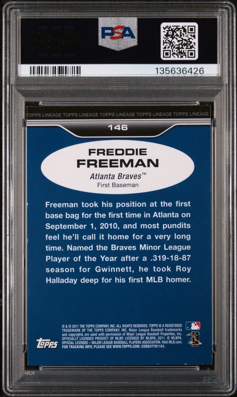 2011 Topps Lineage Diamond Refractor #146 RC Freddie Freeman PSA 8 view 2