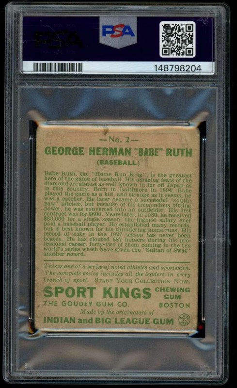 1933 Sport Kings #2 Babe Ruth PSA 0 Auth New York Yankees  (8204) view 2