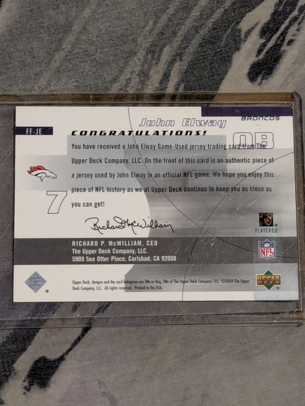 2004 Upper Deck Finite Fabrics John Elway Game-Used Jersey Card view 2