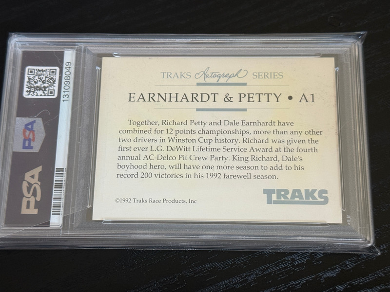 Richard Petty & Dale Earnhardt Sr signed 1992 Traks Card PSA DNA Slab Auto C5624 view 2