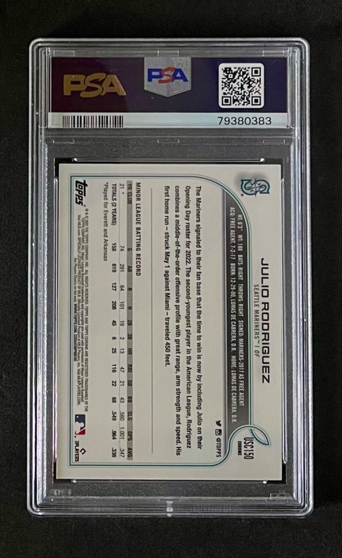 2022 Topps Chrome Update Julio Rodriguez Purple Refractor PSA 8 view 2