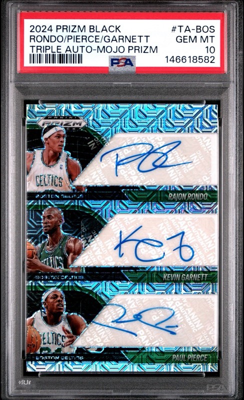 2024 PANINI PRIZM BLACK TRIPLE AUTO PIERCE RONDO GARNETT MOJO /25 PSA 10 GEM