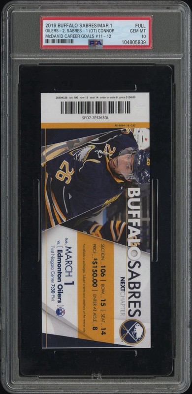 Connor McDavid Career Goals 11 & 12 Full Ticket PSA 10 POP 4 Rookie Year Goals