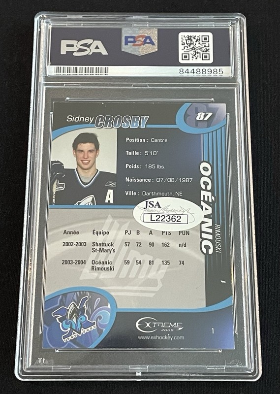 Sidney Crosby Signed 2004-05 Rimouski Oceanic Extreme Team Set Card PSA/DNA Slab view 2