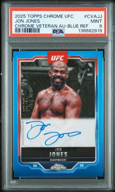 2025 Topps Chrome UFC Jon Jones Blue Refractor Auto /150 CVA-JJ PSA 9