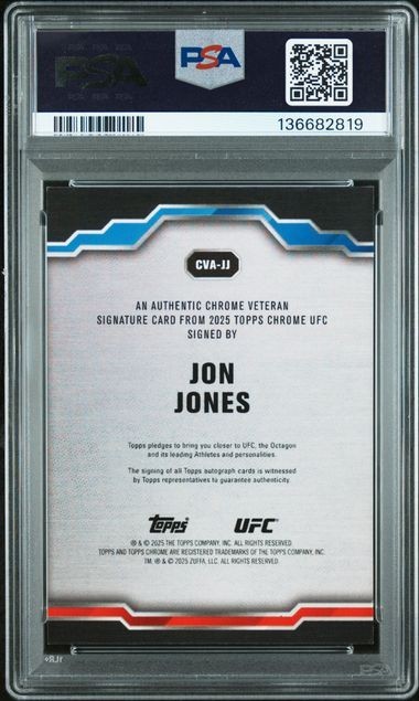 2025 Topps Chrome UFC Jon Jones Blue Refractor Auto /150 CVA-JJ PSA 9 view 2